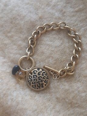 T Tahari Gold-Tone Bracelet with Leopard Print Disc and Black Accent
